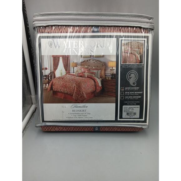 Waterford Queen Bed Skirt Hamilton Style Cinnabar Ree Gold Checkered - Picture 1 of 5